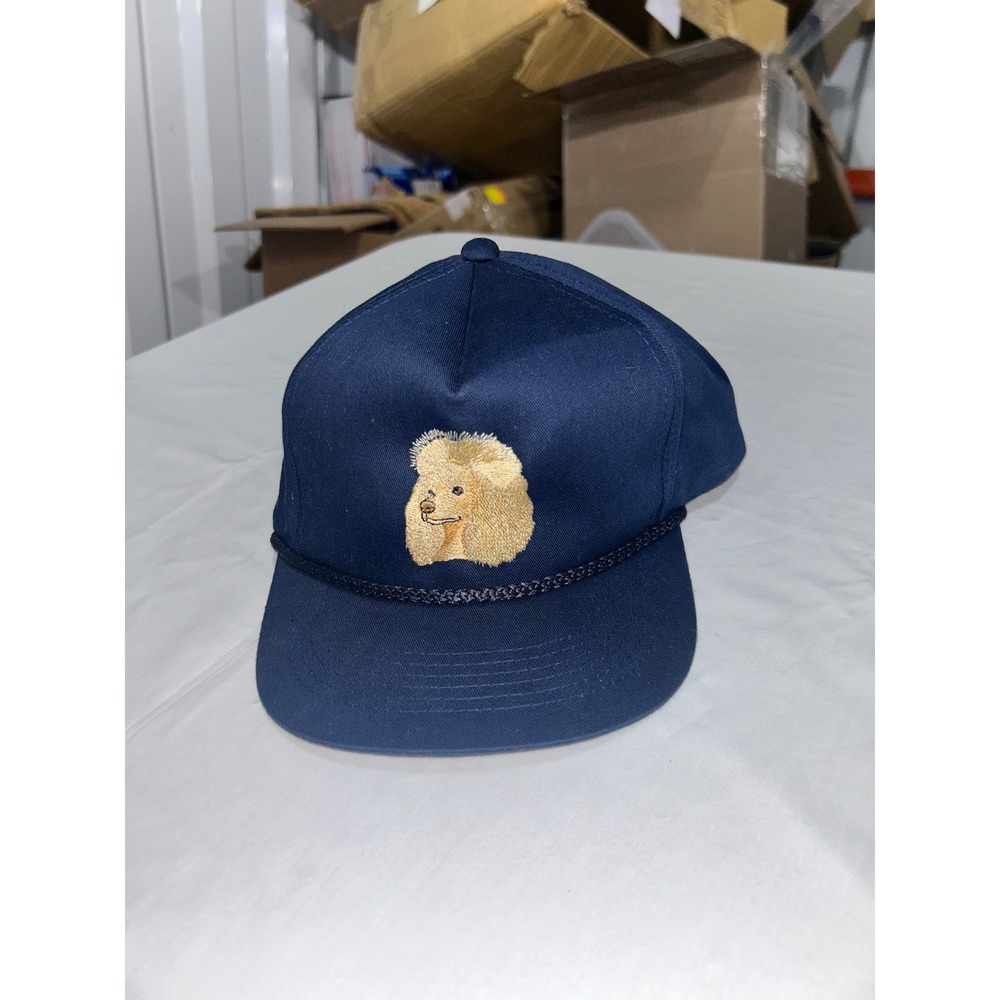 Vintage AJM Navy Blue Poodle Embroidered Snapback Trucker Hat Rope‎ Cap